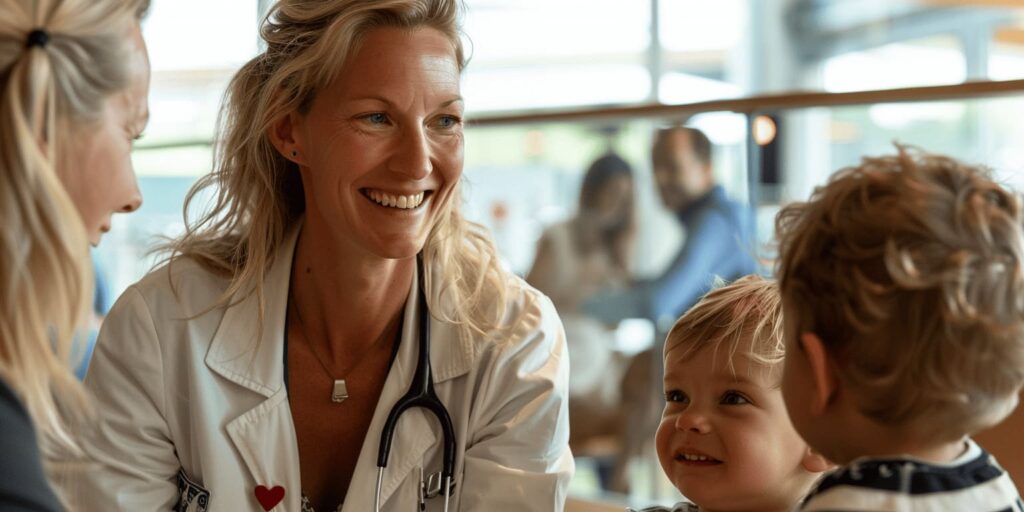 Médica atendendo crianças